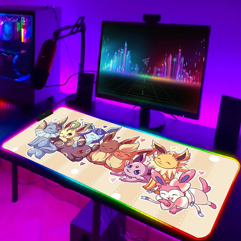 Laptop Gamer Digimon Rgb Mouse Pad Gaming Luminous Backlight With Wire Mousepad Anime Desk Protector Computer 14 - Digimon Merch