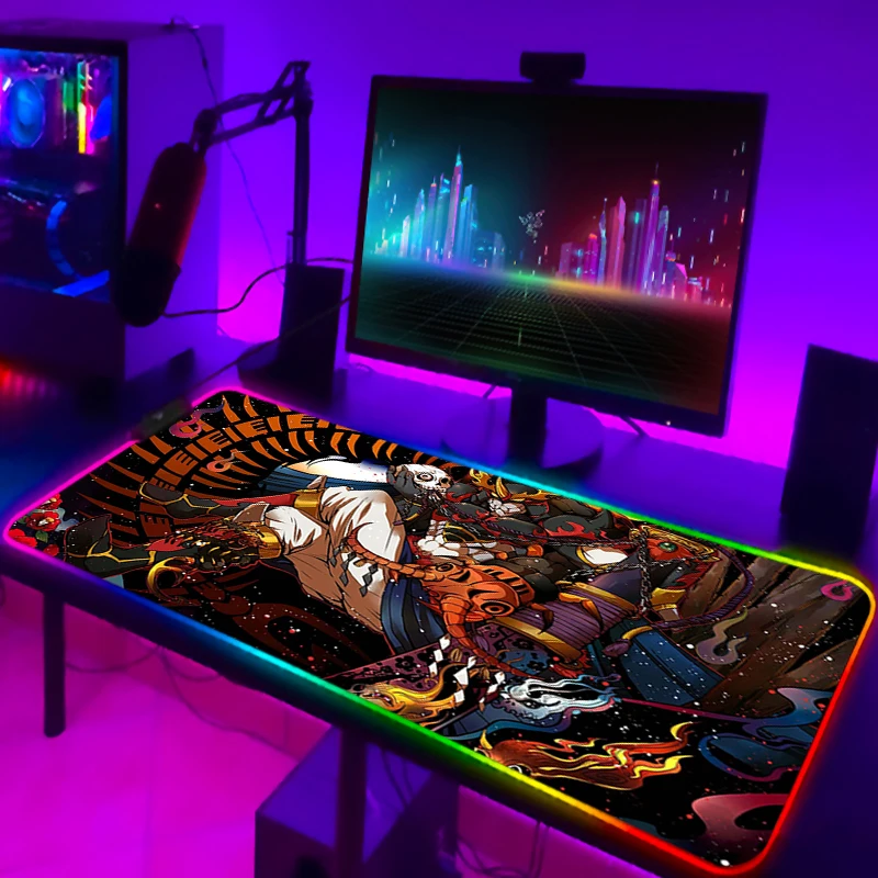 Laptop Gamer Digimon Rgb Mouse Pad Gaming Luminous Backlight With Wire Mousepad Anime Desk Protector Computer 5 - Digimon Merch